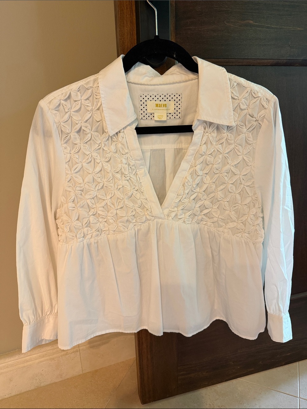 Maeve Cream Textured V-Neck Peplum Blouse